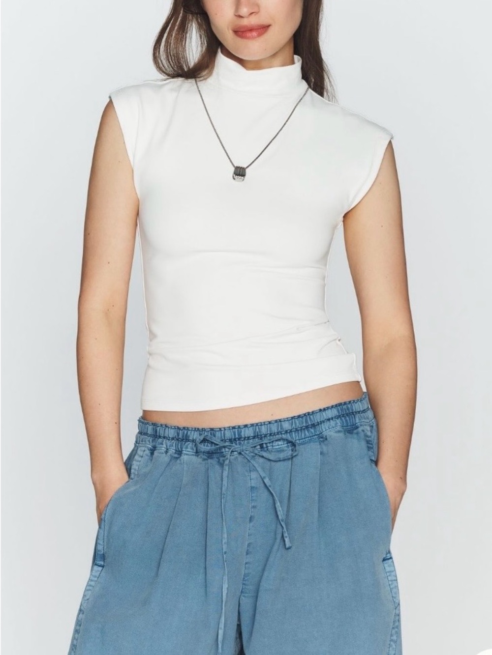 Maeve White Mock Neck Sleeveless Tank